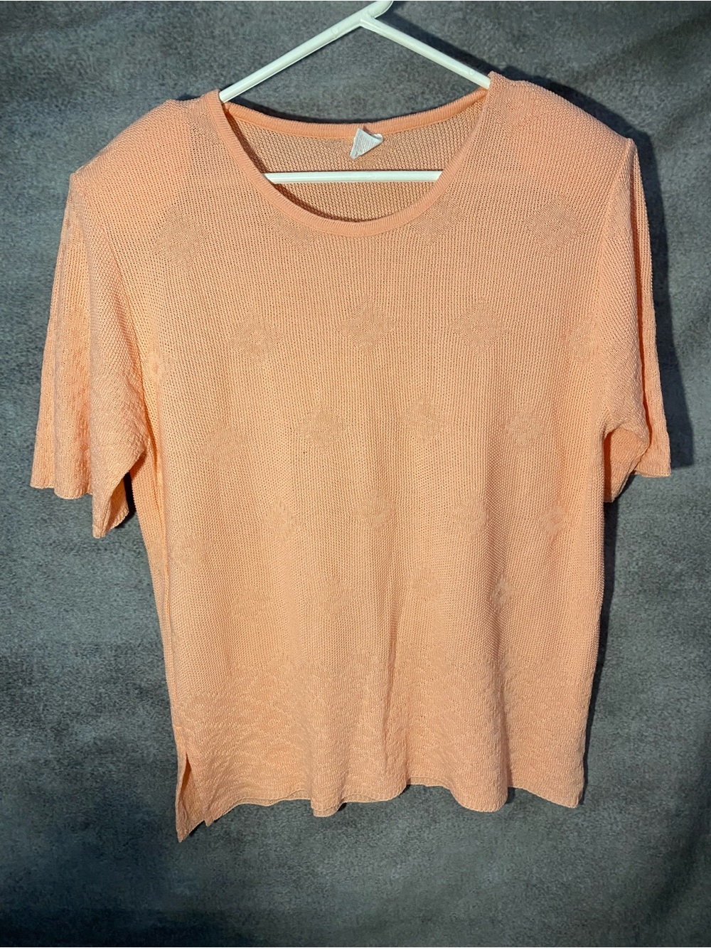 Vintage Carmen Peach Knit Short Sleeve Top Blouse Textured Diamond Pattern Sz L